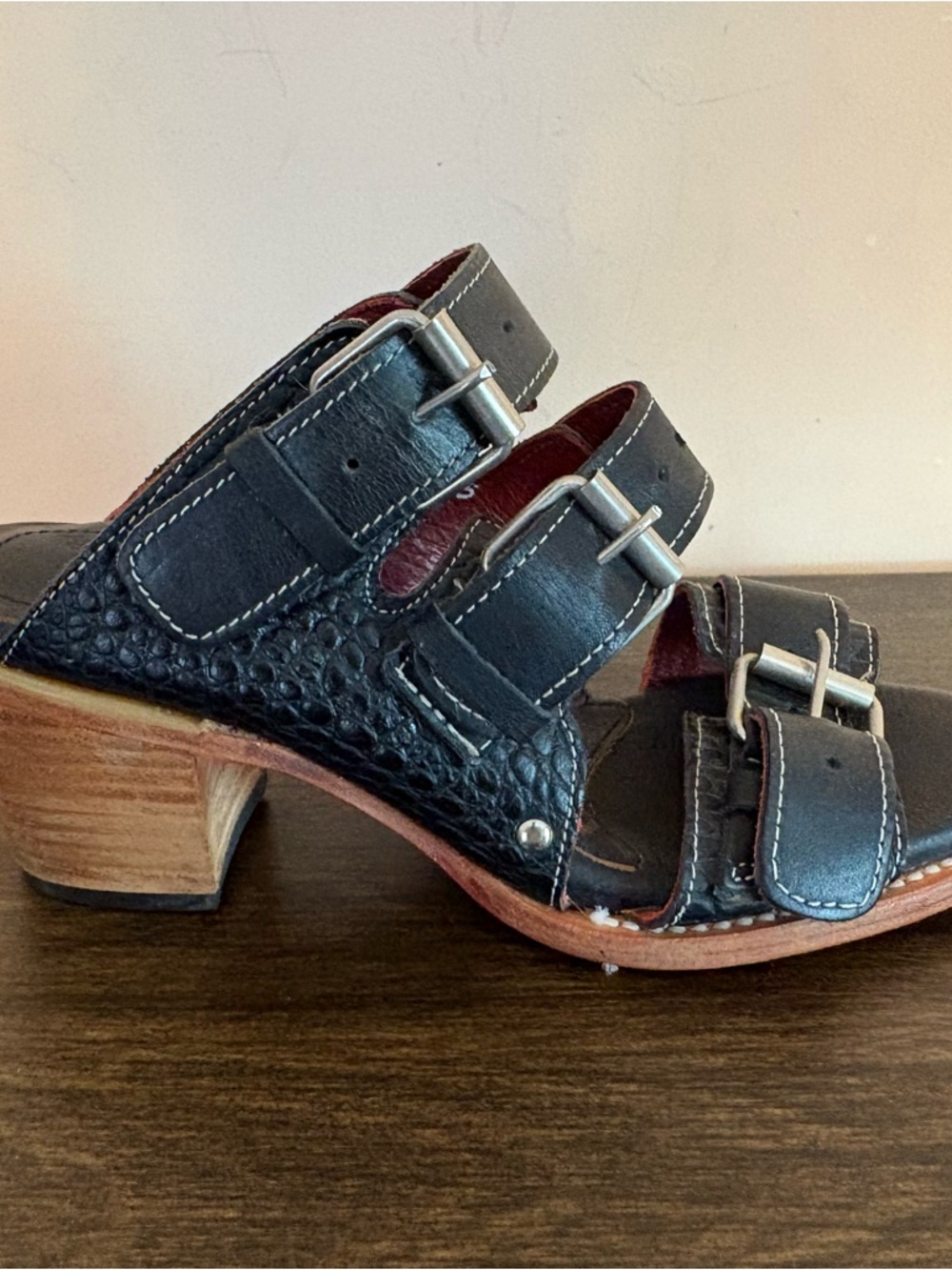 Freebird Quincy Leather Buckle Mule Heels Black Size 8 - Picture 9 of 15